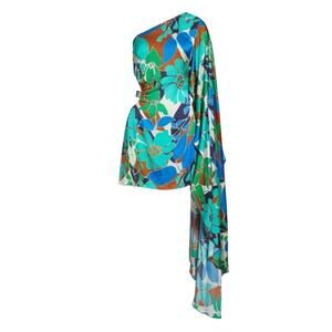 Cult Gaia Malia Floral One Shoulder Mini Dress Botanical Aqua Size XS
